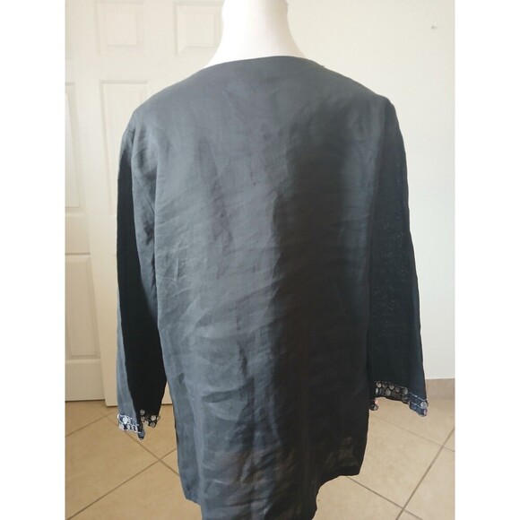Morgan Cole Womens Blouse Tunic Black Embroidery‎ Sequin V-neck Size XL - Picture 2 of 13